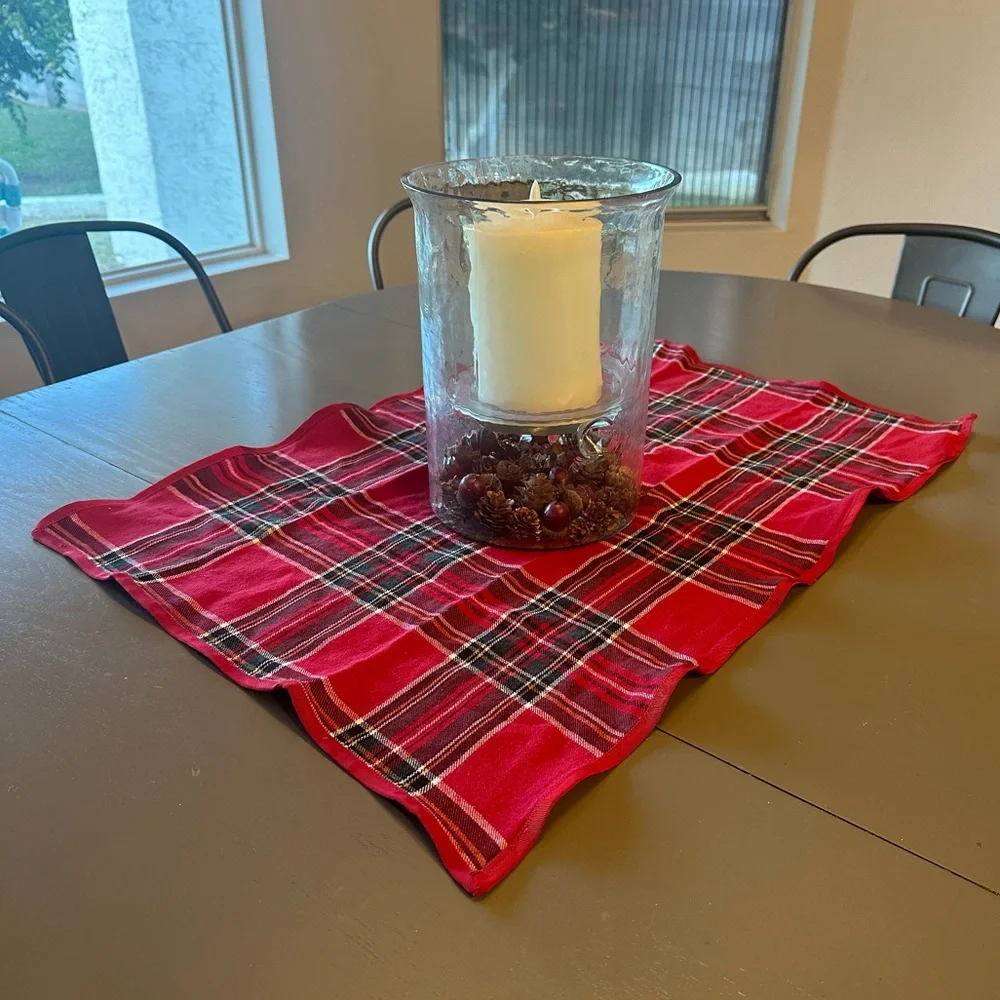 Williams Sonoma Red Stewart Tartan Plaid Table Runner